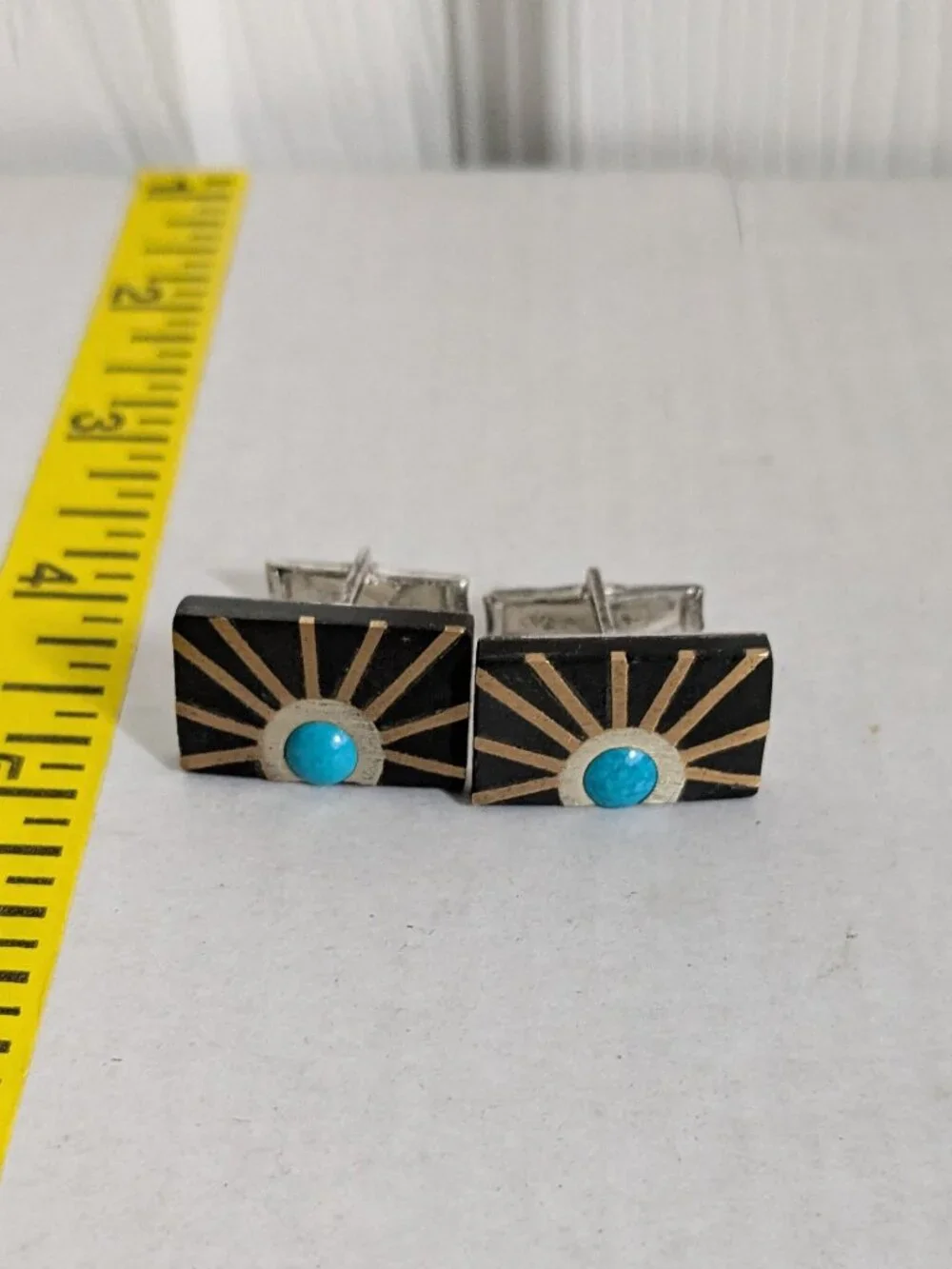 Vintage Tono Cecilia Piedra Negra Mexico T288 Modernist Turquoise Sun Cufflinks